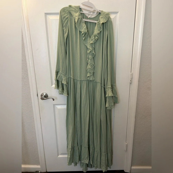 Free People Sweet Darlin Maxi, Minted Jade, Very Oversized, Distressed / Fringed - Picture 6 of 8